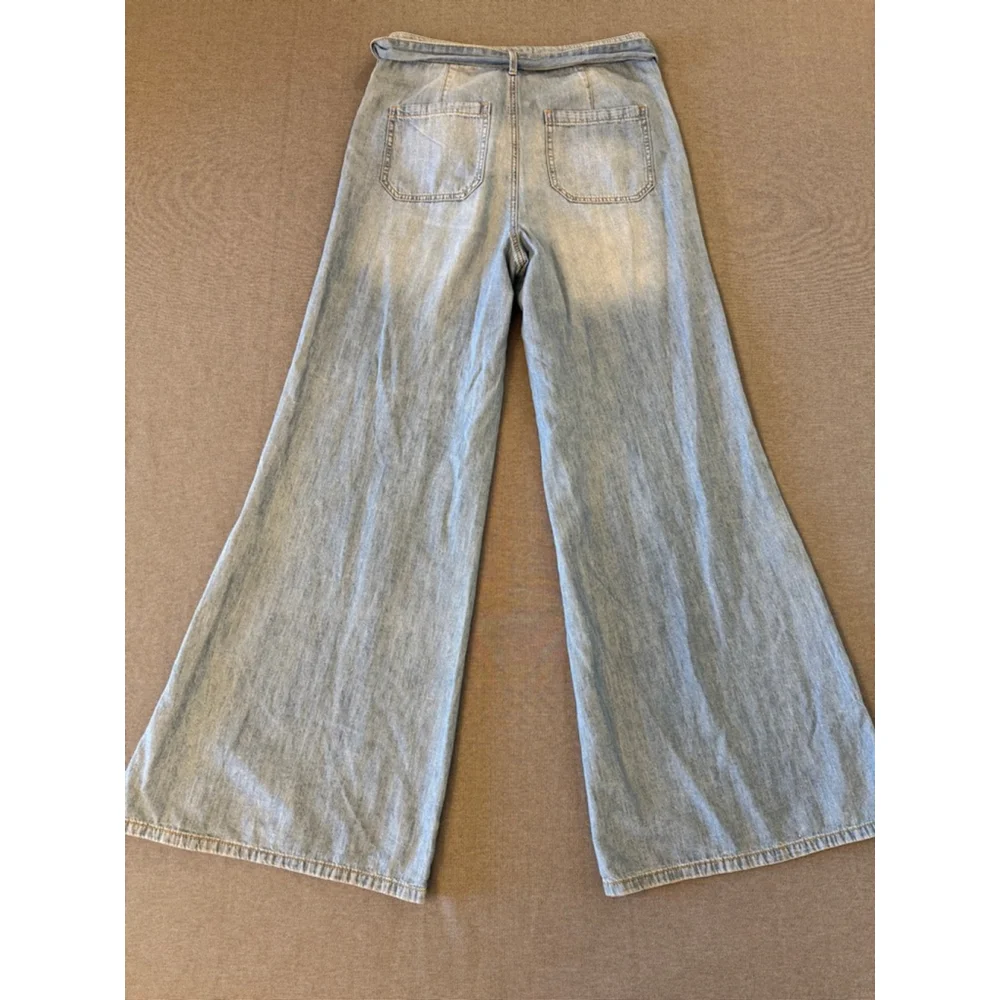 Anthropologie Pilcro high-rise, wide-leg, tie-waist jeans light blue SZ 28 - Picture 4 of 9